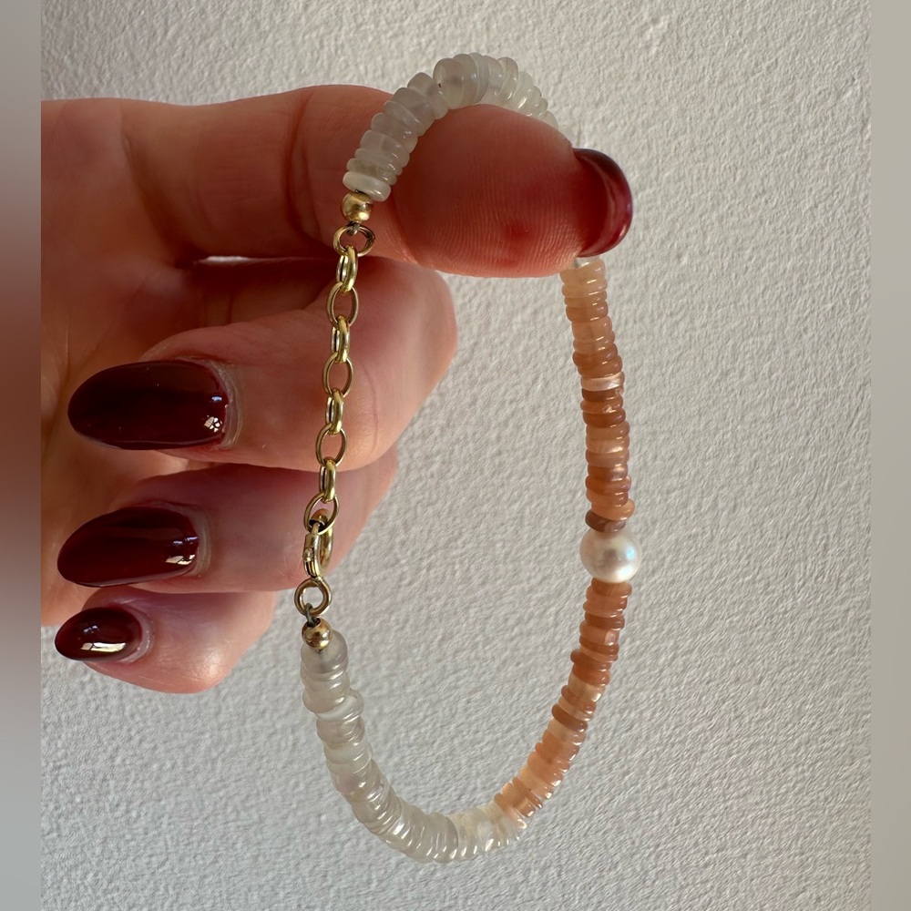 Enrickled Jewelry Peach Moonstone and Pearl Bracelet